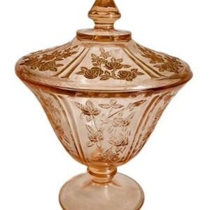 Vintage Sharon Pink Federal Glass Candy Dish / Jar With Lid 1930's